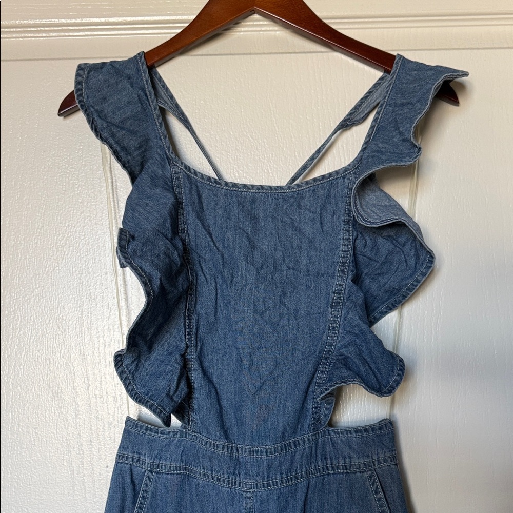 DO+BE Ruffled Blue Denim Overalls - Picture 2 of 6